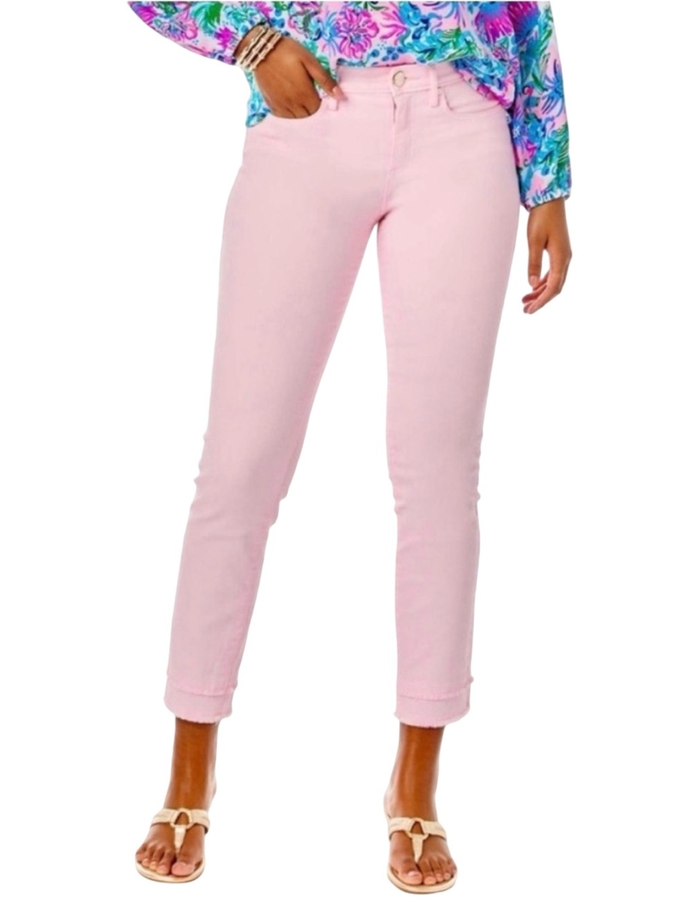 Lilly Pulitzer pink South Ocean HighRise Skinny Jeans frayed hem 0 Barbiecore